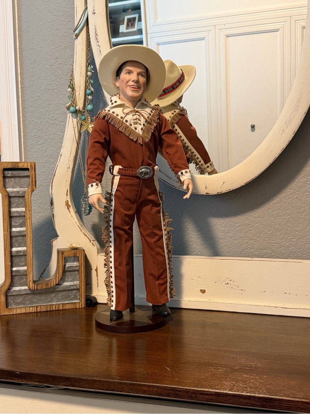 Vintage Cowboy Figurine in Brown and Cream Outfit